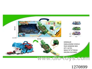 Large Dinosaur Swallowing Car with 3 Metal Cars