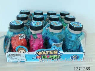 60 water balloons, 12 cans