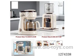 Coffee Maker: Lights, Music, Drip Sound; Water Dispenser: Lights/Music/Running Water/2*AA+2*AA (batteries not included)