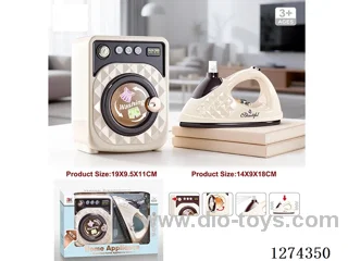 Washing machine: Lights, sound, rotation; Iron: Vibration, water spray / 2AA + 2AA (not included)