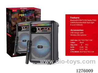 Audio - Single 8-inch Speaker, Charging Cable, Wireless Microphone