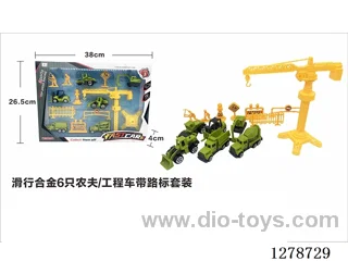 Free Wheel Alloy: 6 Farmer Construction Vehicles with Road Signs