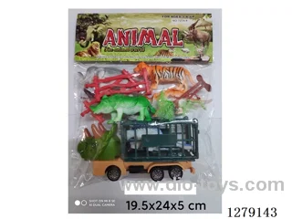 pull back dinosaur car + animal/dinosaur set 2 mixed