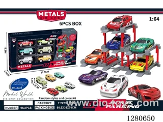 1:64 Free Wheel Die-Cast Cars. DIY. Parking Lot. Set. 6 Cars with 6 Parking Spaces