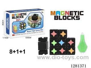 Glow-in-the-Dark Magnetic Spinner (Pointed Corners) (Round Magnets) 8 Magnetic Blocks + 1 Spinner + 1 Light