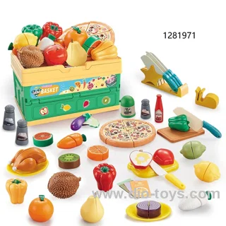 41pcs cutting simulation fruits &food toys in foldable basket in color box