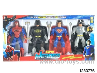 Batman, Spider-Man, Superman, Zorro in window box