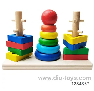 Wooden Rainbow Three Column Stacker Tower Toys