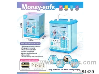 Piggy bank / Card access / Fingerprint recognition / Song mode / Requires 3 AA batteries (not included)