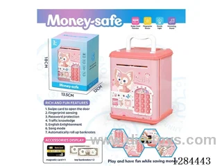 Piggy bank / Card access / Fingerprint recognition / Song mode / Requires 3 AA batteries (not included)