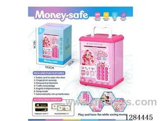 Piggy bank / Card access / Fingerprint recognition / Song mode / Requires 3 AA batteries (not included)