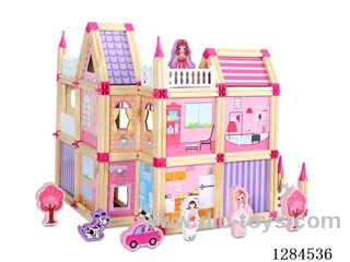 Wooden Princess Building Block House 298PCS