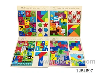 Wooden 3-in-1 Building Block Puzzle Assortment