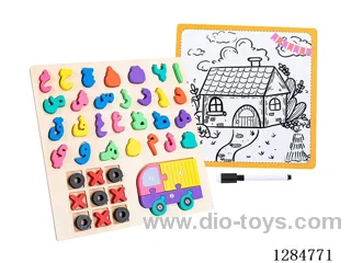 Wooden Alphabet Tic-Tac-Toe Puzzle Writing Board 4-in-1 - Arabic