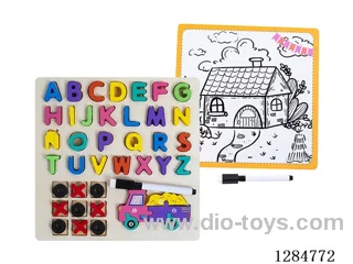 Wooden Alphabet Tic-Tac-Toe Puzzle Writing Board 4-in-1 - Spanish