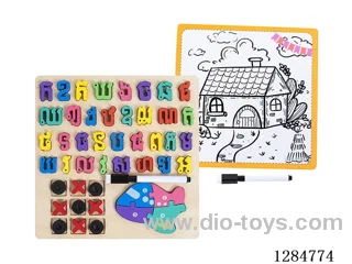 Wooden Alphabet XO Puzzle Writing Board 4-in-1 - Khmer