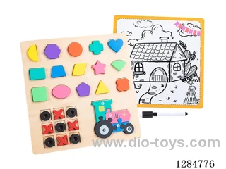 Wooden Shape XO Puzzle Writing Board 4-in-1