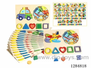 Wooden Animal Traffic Shape Puzzles (3-in-1, Various Styles)
