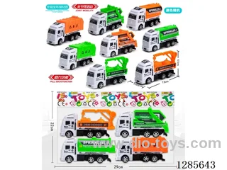 2-Color, 4-Style Pull-Back Sanitation Trucks (Exterior Made Entirely of Eco-Friendly Materials),4PCS