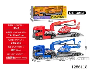 Alloy tractor + helicopter - free wheel - 3 colors