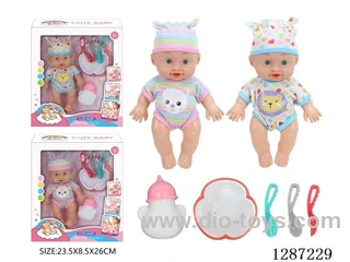 2 mixed 10-Inch Doll Set (Bottle + 4-PCS Tableware Set)