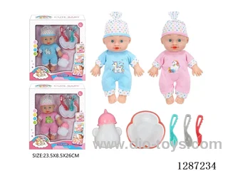 2 mixed 10-Inch Doll Set (Bottle + 4-PCS Tableware Set)