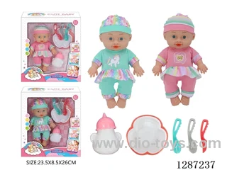 2 mixed 10-Inch Doll Set (Bottle + 4-PCS Tableware Set)