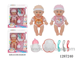 2 mixed 10-Inch Doll Set (Bottle + 4-PCS Tableware Set)