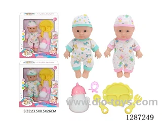 2 mixed 10-Inch Doll Set (Bottle + Pacifier + 3-PCS Tableware Set)
