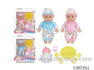 2 mixed 10-Inch Doll Set (Bottle + Pacifier + 3-PCS Tableware Set)