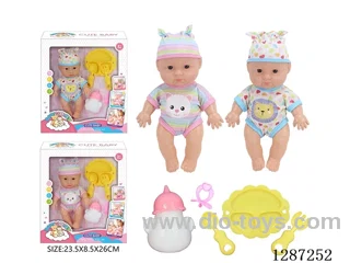 2 mixed 10-Inch Doll Set (Bottle + Pacifier + 3-PCS Tableware Set)