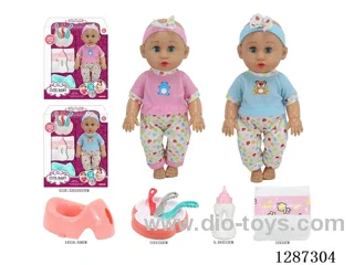 2 mixed 14-inch Moving-Eye Doll Drinking & Peeing (Doll + Diaper + Bottle + 4-PCS Meal Set + Potty) with 12 IC Sounds (included battery)