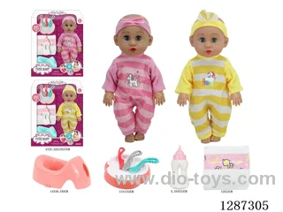 2 mixed 14-inch Moving-Eye Doll Drinking & Peeing (Doll + Diaper + Bottle + 4-PCS Meal Set + Potty) with 12 IC Sounds (included battery)