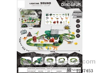 Dinosaur Track Storage Construction Vehicle + Electric T-Rex Car with Lights (included batteries), 175PCS