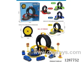 Wheel Storage Box + 2 alloy Cars + 5 Road Signs