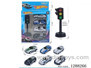 Traffic lights + 4 pull-back tin police cars
