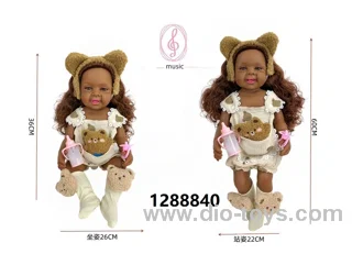 24 inch Black baby doll with IC sound in PVC header bag