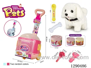 Pet Feeding Set - Electric Plush Puppy Feeding Toy with Storage Trolley (Blue/Pink, Random)not included battery