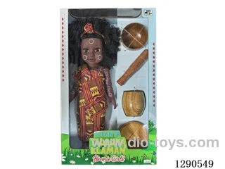 18-inch All-Vinyl Black Doll + Wooden Tableware Accessories
