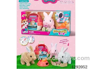 Electric Plush Medium-Sized Rabbit + Blue Rabbit Hat + Food Bowl + Carrot + Mirror + Comb