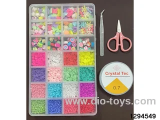 28-compartment polymer clay + colored beads + fine beads + large clay shard beading (Includes scissors, thread box, and clips.)