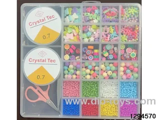 style beaded box with 2 large 26-compartment fine beads, regular beads, and large ceramic shards.
