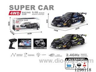 1:16 RC PVC Semi-Scale Drift Porsche (Spray, Underbody Lights) Battery Included, 2 Colors