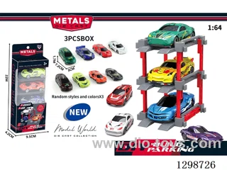 1:64 free wheel Die-Cast car DIY Parking Lot Set 3 Cars with 3 Parking Spaces