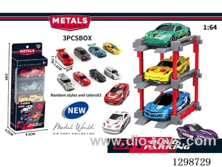 1:64 free wheel Die-Cast car DIY Parking Lot Set 3 Cars with 3 Parking Spaces