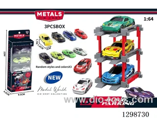 1:64 free wheel Die-Cast car DIY Parking Lot Set 3 Cars with 3 Parking Spaces