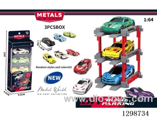 1:64 free wheel Die-Cast car DIY Parking Lot Set 3 Cars with 3 Parking Spaces