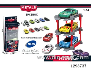 1:64 free wheel Die-Cast car DIY Parking Lot Set 3 Cars with 3 Parking Spaces