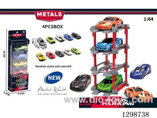 1:64 free wheel Die-Cast car DIY Parking Lot Set 4 Cars with 4 Parking Spaces