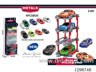 1:64 free wheel Die-Cast car DIY Parking Lot Set 4 Cars with 4 Parking Spaces
